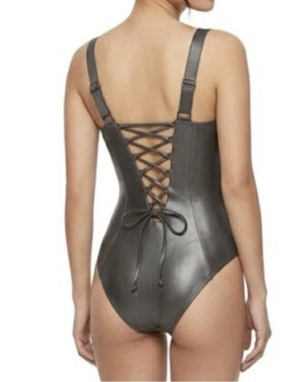 TA3 Sz L Lifty Pewter Gray Underwire B/C Short Corset One Piece Swimsuit NWT - Picture 6 of 9